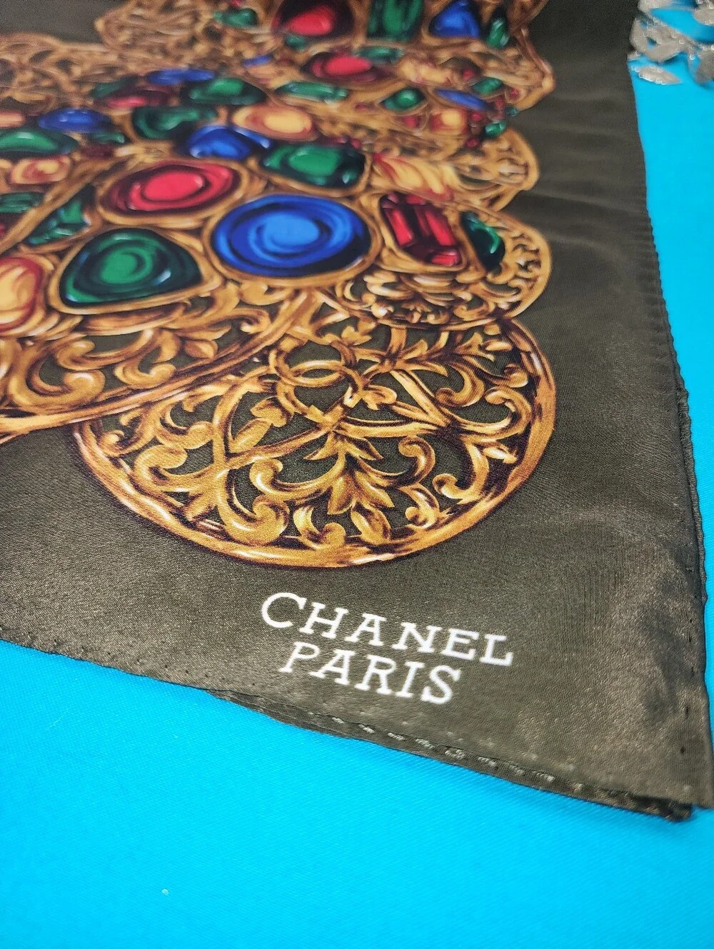 Authentic Vintage Chanel Paris Silk Jeweled Scarf